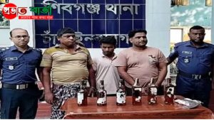 শিবগঞ্জে পুলিশের মাদক বিরোধী অভিযানে হামলার ঘটনায় গ্রেপ্তার ৩, মদ ও হাসুয়া
